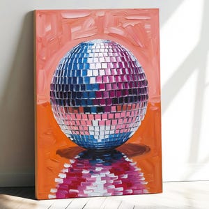 Afdrukbare muurkunst discobal, poster felle pastel girly, Dopamine decor, modern Y2K, trendy spiegelbol, preppy print, College Dorm Art