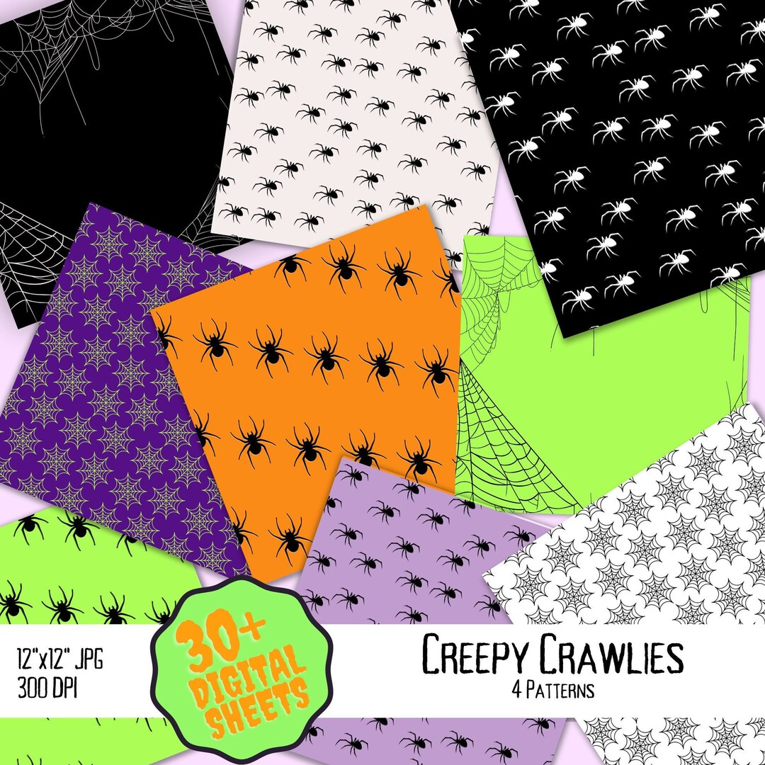 Halloween Digital Paper Pack - 4 Patterns, 30+ Sheets - Spiders ...