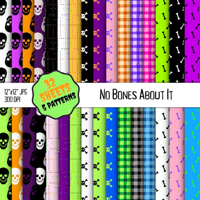 Halloween Digital Paper Pack - 4 Patterns, 30+ Sheets - Skull & Bones ...