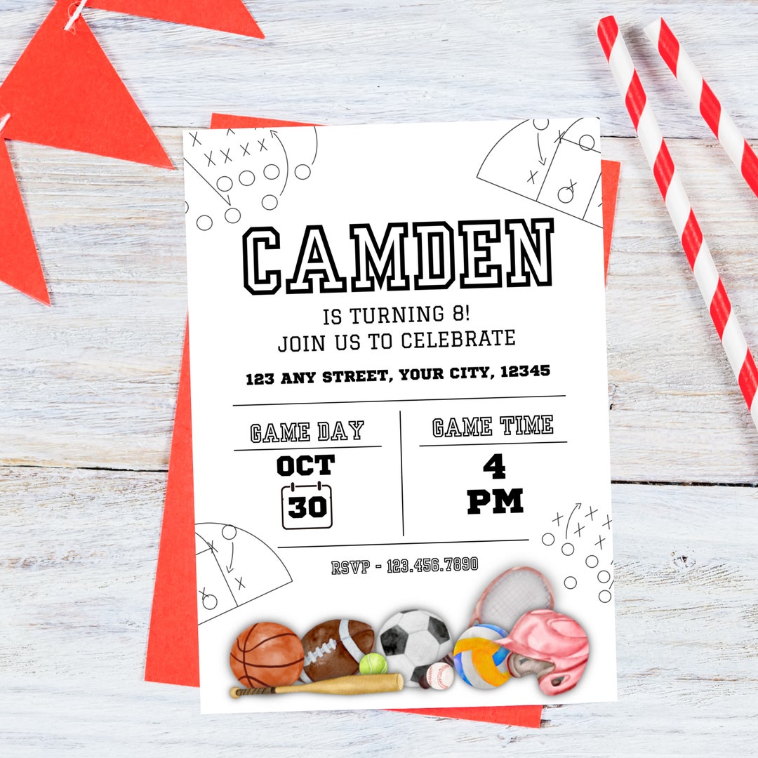 Editable Sports Birthday Invitation Customizable Digital Instant ...