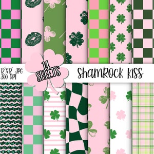 Pink St Patrick's Day Digital Paper: Shamrock & Glitter Patterns (Instant Download)