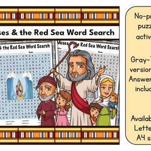 Moses and the Red Sea Word Search Bible Puzzle Activity Worksheet - Answer Key Included - Available in US Letter (8.5 x 11) and A4 size
