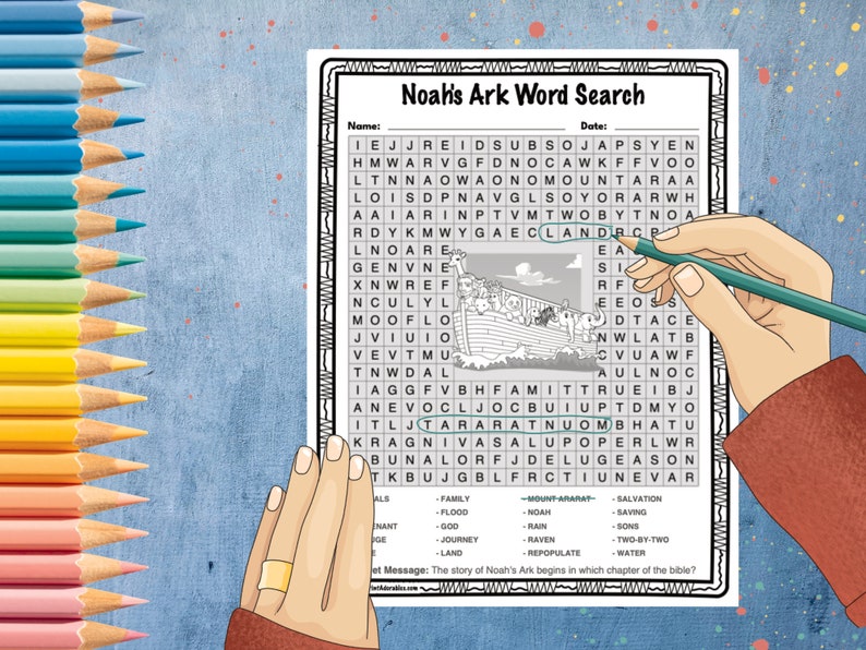 Noah's Ark Word Search Bible Puzzle Activity Worksheet - Answer Key ...