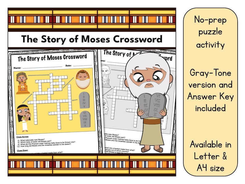The Story of Moses Crossword Puzzle Printable Answer Key Included ...