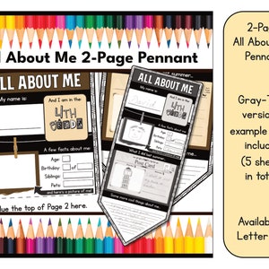 4th Grade Back to School 2-Page All About Me Pennant - Bulletin Board or Poster Activity for Fourth Graders - US Letter (8.5 x 11.5)