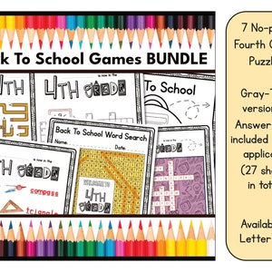 4th Grade Back to School Games BUNDLE - 3 x Word Search Puzzles, 2 x Crossword Puzzles, a Maze and Word Scramble - Fourth Grade - US Letter