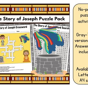 The Story of Joseph Word Search and Crossword Puzzle Activity Pack - Answer Key Included - Available in US Letter (8.5 x 11) and A4 size