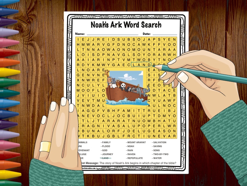Noah's Ark Word Search Bible Puzzle Activity Worksheet - Answer Key ...