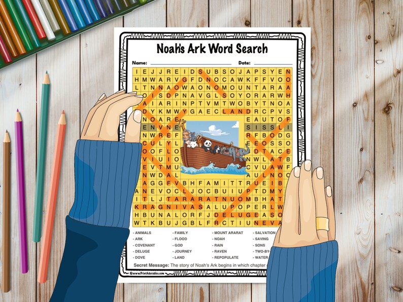 Noah's Ark Word Search and Crossword Puzzle Activity Pack Answer Key
