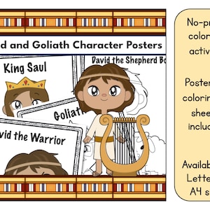 David and Goliath Character Posters and Coloring-In Activity Sheets