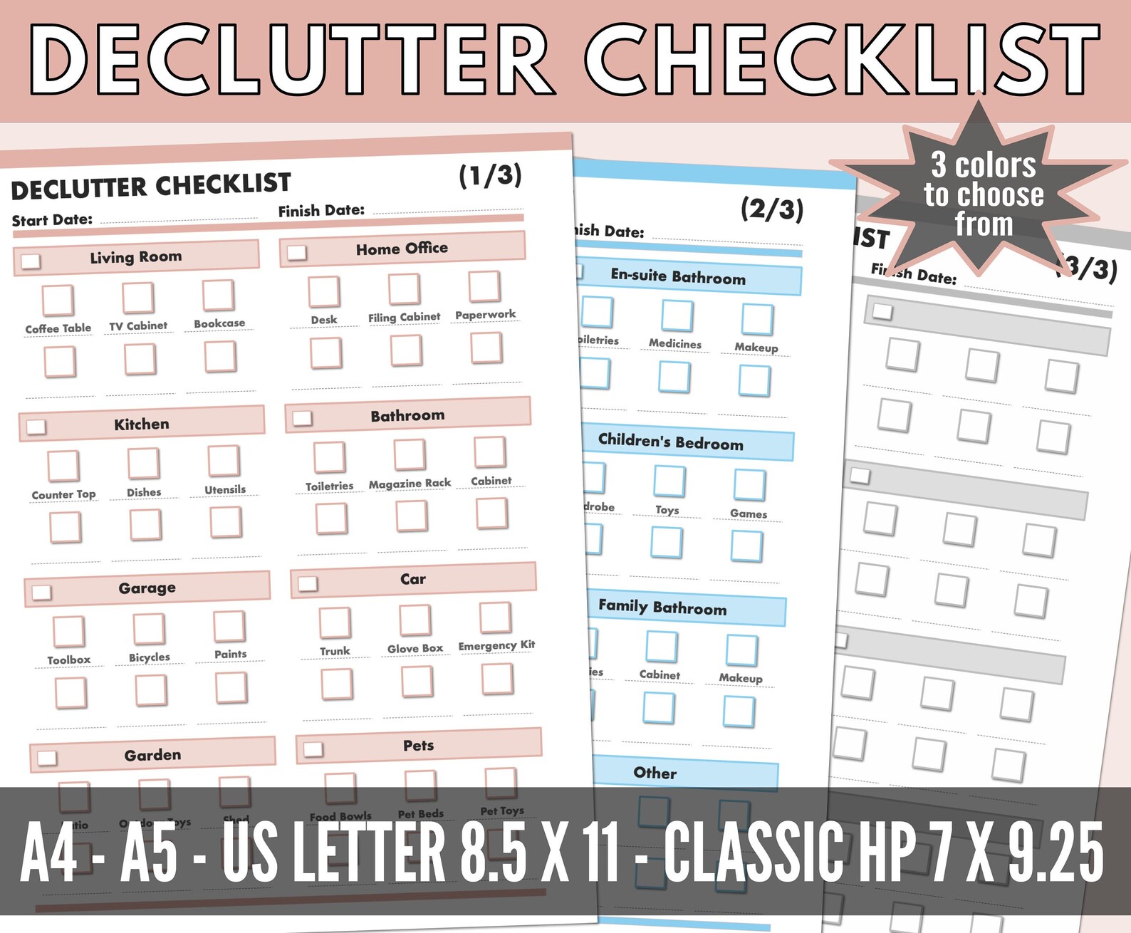 Declutter Checklist A4 A5 US Letter 8.5 X 11.5 and Classic - Etsy