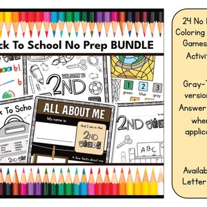 2nd Grade Back to School Complete BUNDLE - 24 x No Prep Games, Puzzles, Coloring Pages, Worksheets and All About Me Activities - US Letter
