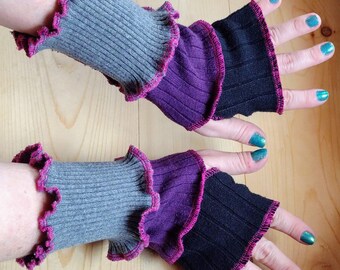 Fingerless Gloves in Purple, Black, and Grey, Sustainable Clothing,  Hostess Gift Ideas