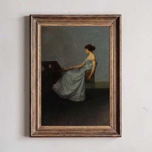 Retrato al óleo de una mujer de mal humor leyendo una carta, arte de pared vintage romántico, impreso y enviado por Hartsholme Prints