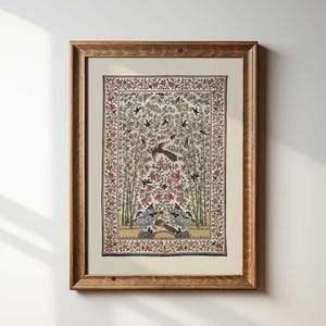 Botanical Textile Print: Vintage Floral Bird Tapestry Wall Art