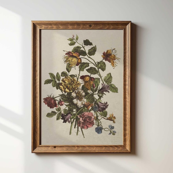 Impression botanique française vintage : Illustration de fleurs sauvages d'automne