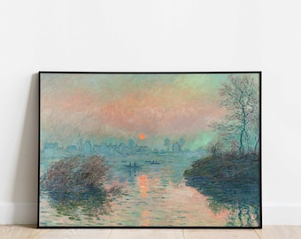 Monet Print: Sun Setting on the Seine, Impressionism Art