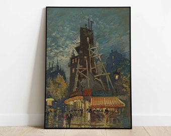 Vintage Paris by Night Print: French Landscape Painting