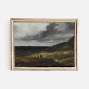 Dark Moody Landscape Print, Vintage European Landscape Painting, Landscape with Cloudy Sky, Landscape Near Paris