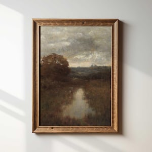 Impresión al óleo de paisaje terroso y melancólico: arte mural con paisajes oscuros, decoración de granja antigua, impresa y enviada por Hartsholme Prints