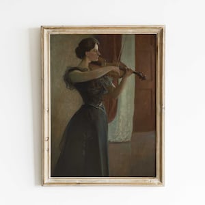 Victorian Woman Violin Art Print: Antique Music Portrait