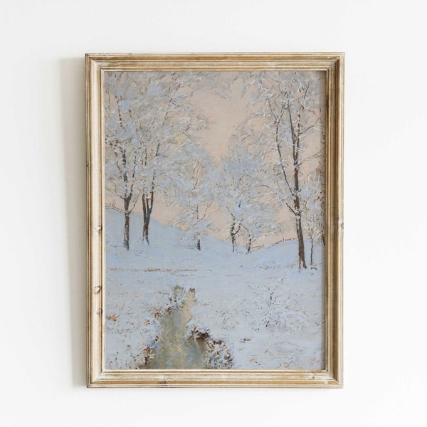 Winter Morning Landscape Print, Vintage Snow Scene Paintingt, Christmas Holiday Decor, Premium Fine Art Print