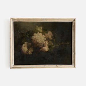 Flower Still Life, Vintage Peonies Painting, Dark Floral antique Art Print, French Oil Painting