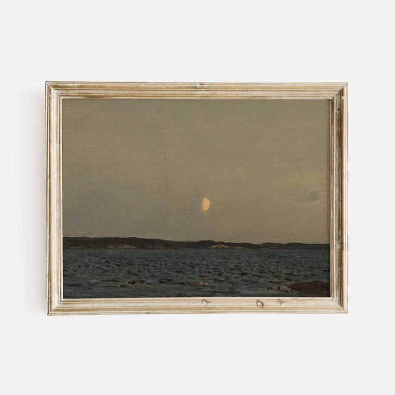 Vintage Moody Seascape | Dark Antique Wall Art, Night Ocean Painting, Printed and Shipped - Hartsholme Prints
