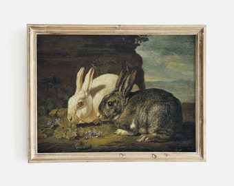 Vintage Easter Rabbit Print, Dark Nursery Wall Art, Antique Animal Painting