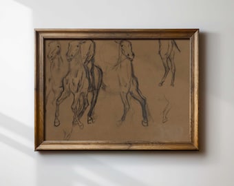 Moody Horse Sketch Print, Vintage Rustic Horse Drawing, Premium Fine Art Print