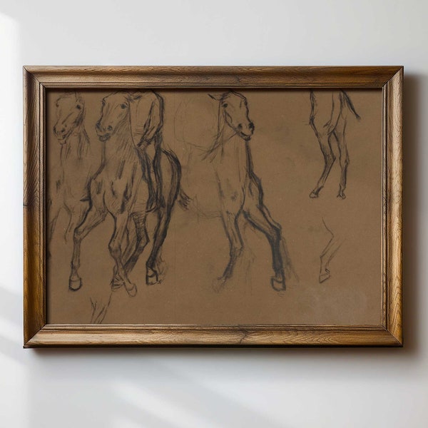 Impresión artística de boceto de caballo vintage: dibujo rústico melancólico