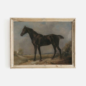Impression d&#39;art cheval noir vintage : décoration de ferme lunatique