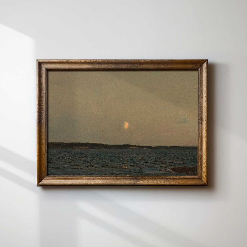 Vintage Moody Seascape | Dark Antique Wall Art, Night Ocean Painting, Printed and Shipped - Hartsholme Prints