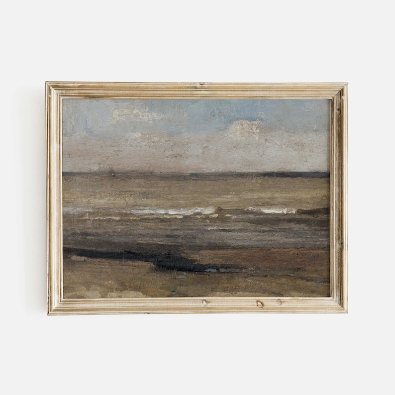 European Seascape Print, Antique Oil Painting