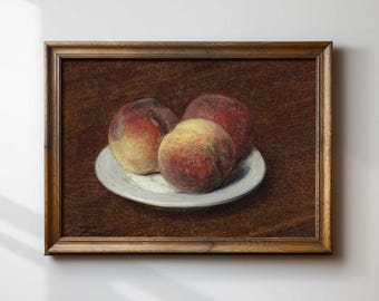 Vintage Peach Still Life Print: Earthy Kitchen Wall Art