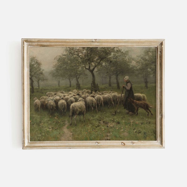 Schaf Schaf Malerei, Englische Bauernhaus Szene, Giclee Fine Art Print, Landschaftsdruck, Landschaftsbild vom Bauernhof