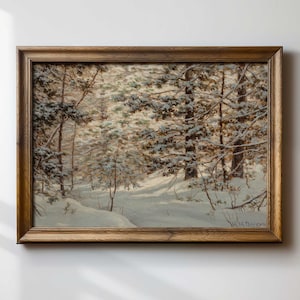 Winter Pine Trees Landscape Print,  Snowy Oil Painting, Premium Fine Art Print