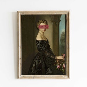 Altered Portrait Print: Young Woman with Roses, Dark Wall Art
