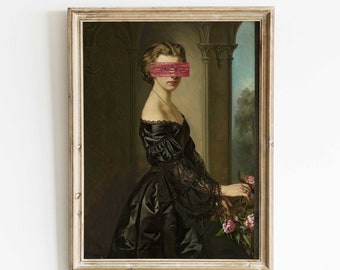 Altered Portrait Print: Junge Frau mit Rosen, dunkle Wandkunst