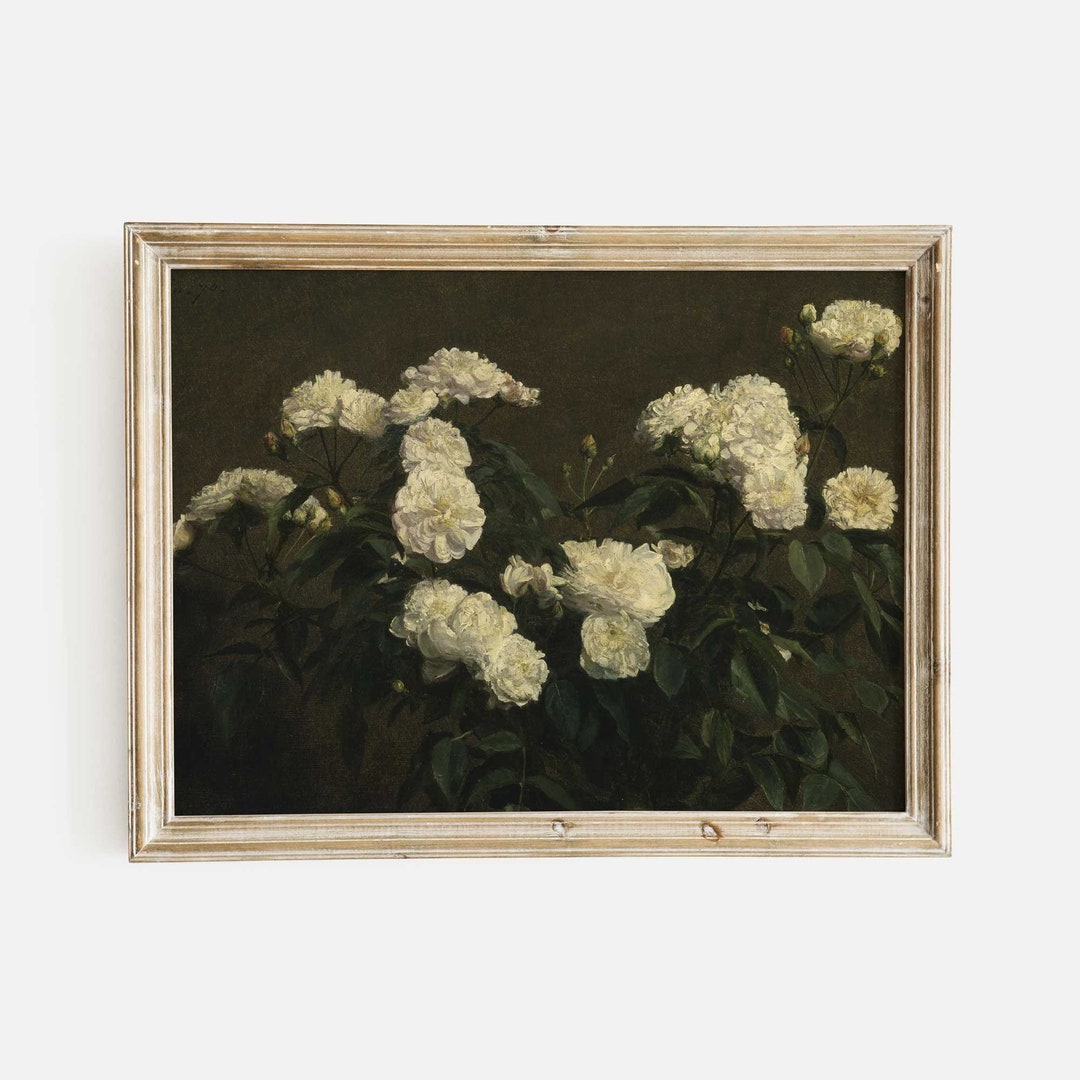 Still Life White Roses Painting, Vintage Flower Print, Antique ...