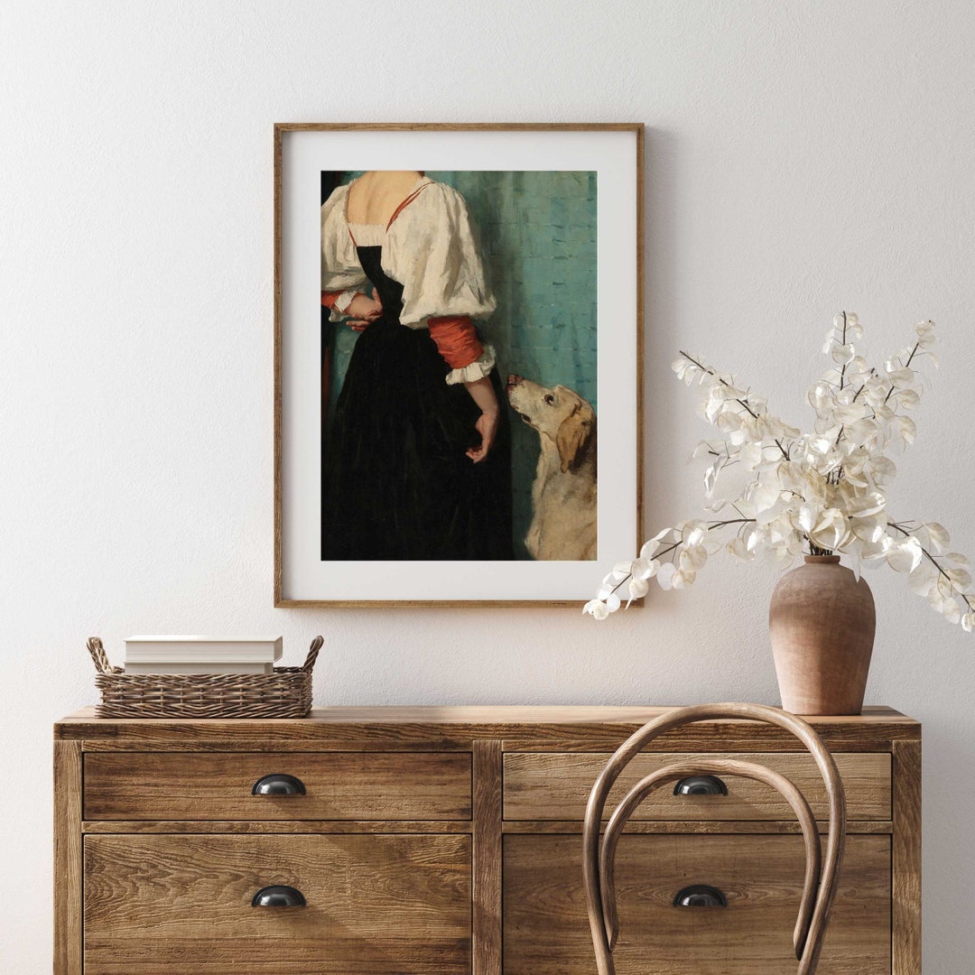 Portrait of a Young Woman With the Dog Print, Altered Antique Portrait