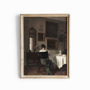 Vintage Woman Portrait Print: 19th Century Interior Scene, Moody Wall Art