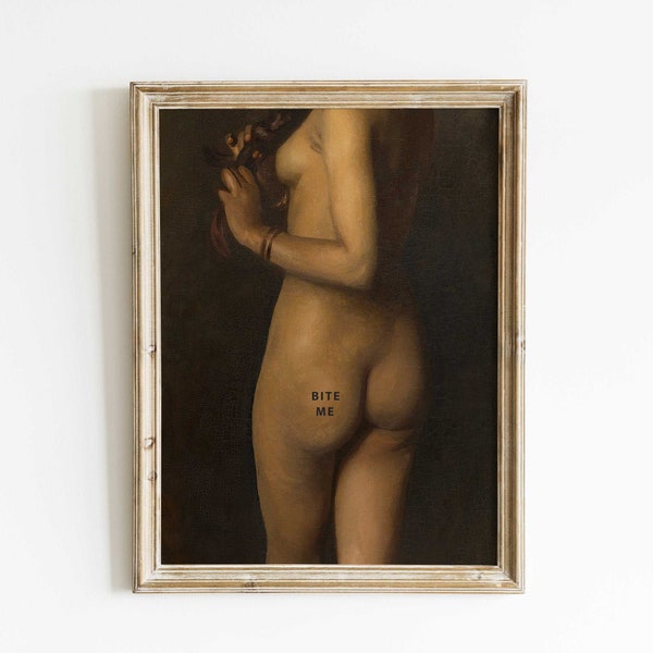 Vintage Nude Portrait Print, Feminist Art, Altered Antique Nude Portrait of a Lady, Nude Oil Painting, Faceless Portrait