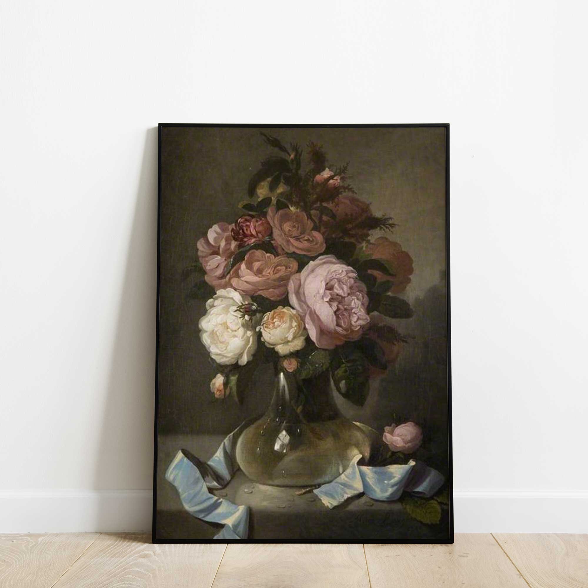 Vintage Floral Still Life Print: Dark Antique Oil Painting - Etsy
