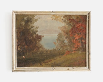 Woodland Scene in Autumn, Vintage Fall Landscape Art