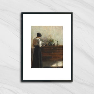 Vintage Portrait Woman Reading, Interior Scene, Print of Antique Oil Painting image 4