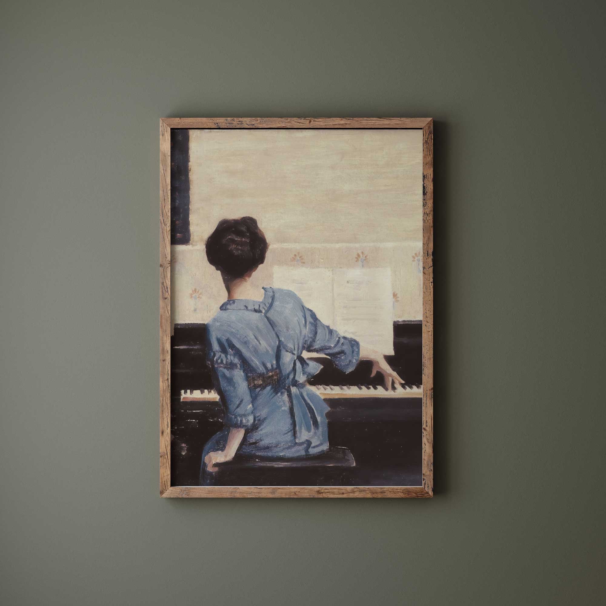 Vintage Portrait Woman Playing Piano, Female Pianist Painting, Antique ...