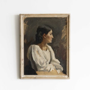 Vintage Italian Woman Portrait Print: Antique Oil Painting Reproduction
