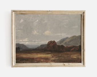 Warm Autumn Landscape Print, Vintage Fall Wall Decor, Rustic Landscape Oil Painting
