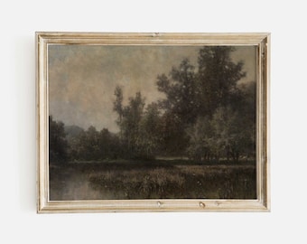 Lámina de pintura al óleo de lago vintage: Arte mural antiguo y melancólico